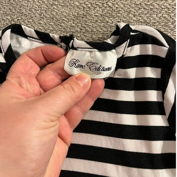 Little Girls 2T Striped Fit and Flare Christmas Tree Embellished Ruffle Dress 2T - Picture 4 of 6